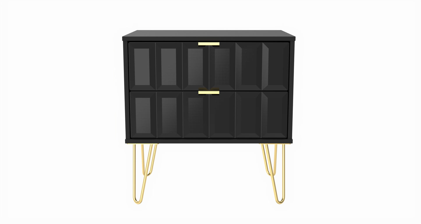 Cube Side Table Black 2 Drawers 60cm