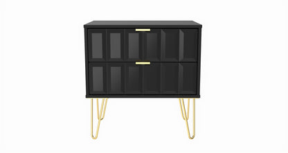 Cube Side Table Black 2 Drawers 60cm
