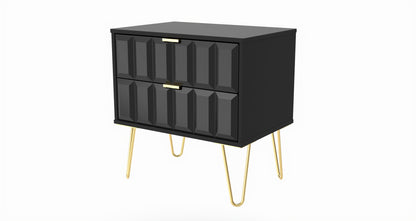 Cube Side Table Black 2 Drawers 60cm