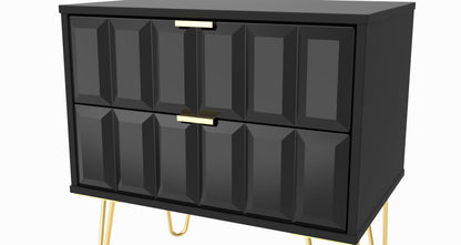 Cube Side Table Black 2 Drawers 60cm