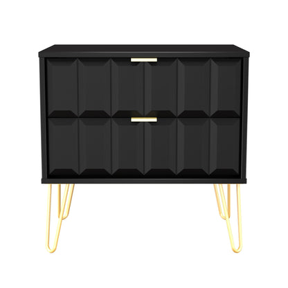 Cube Side Table Black 2 Drawers 60cm