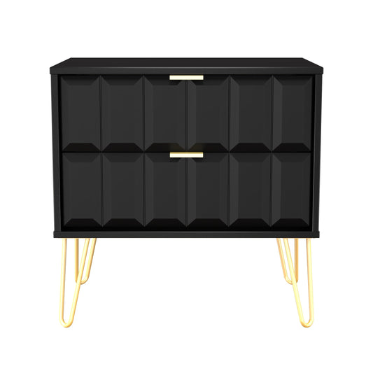 Cube Side Table Black 2 Drawers 60cm