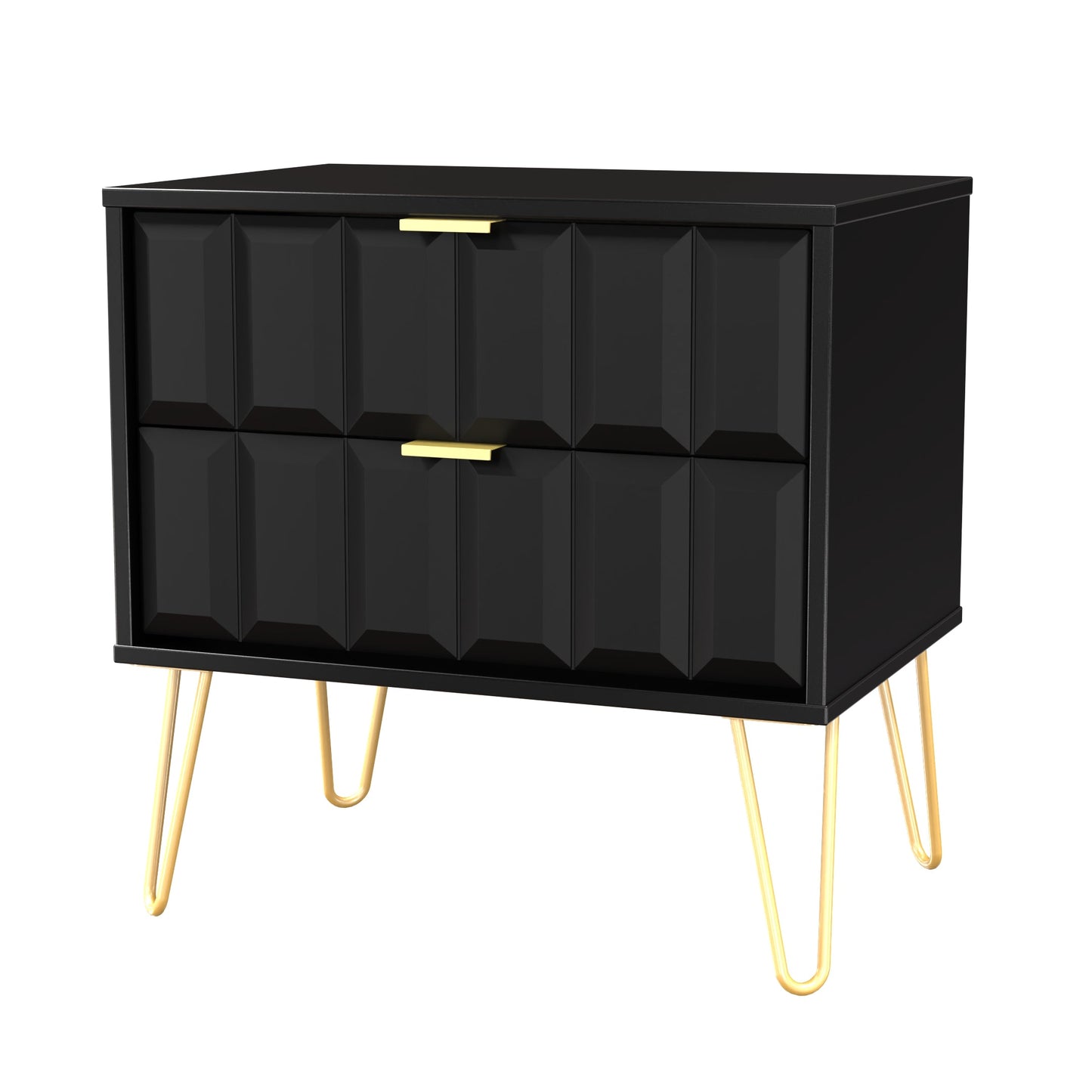 Cube Side Table Black 2 Drawers 60cm