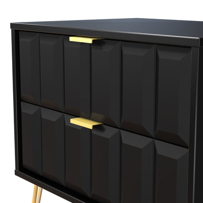 Cube Side Table Black 2 Drawers 60cm