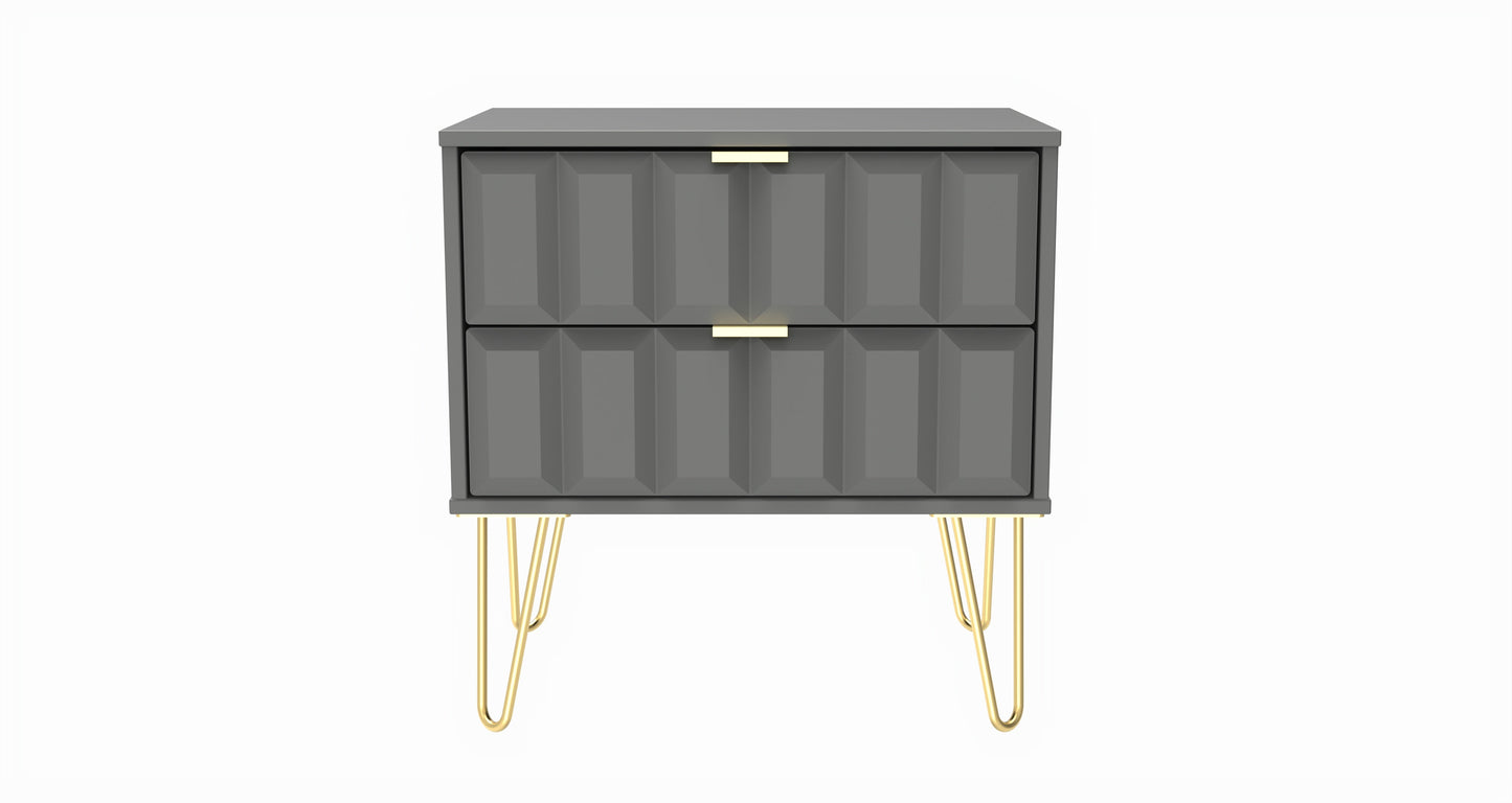 Cube Side Table Grey 2 Drawers 60cm