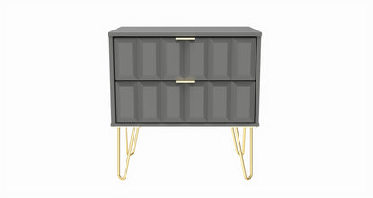 Cube Side Table Grey 2 Drawers 60cm