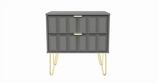 Cube Side Table Grey 2 Drawers 60cm