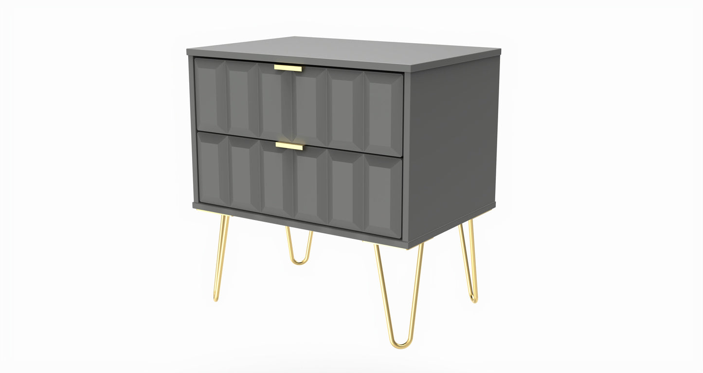 Cube Side Table Grey 2 Drawers 60cm