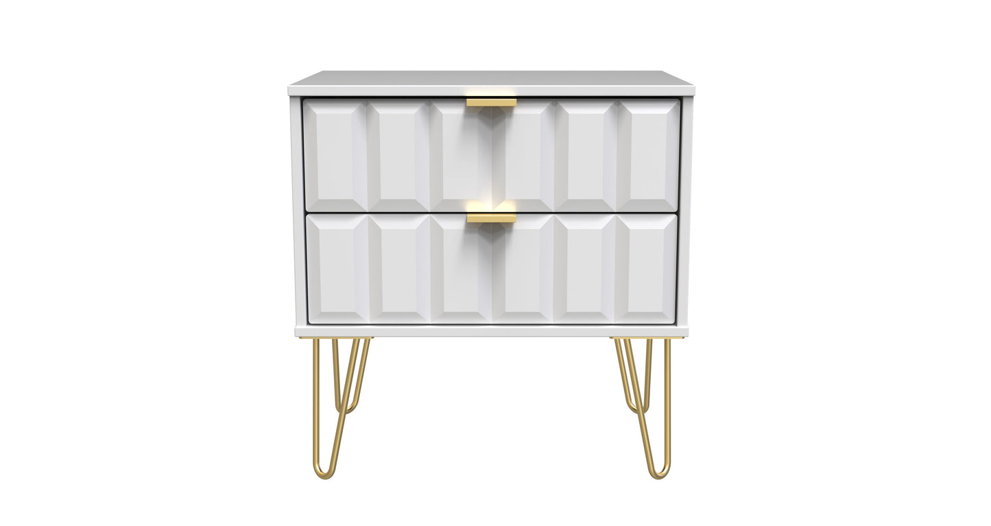 Cube Side Table White 2 Drawers 60cm