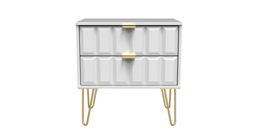 Cube Side Table White 2 Drawers 60cm