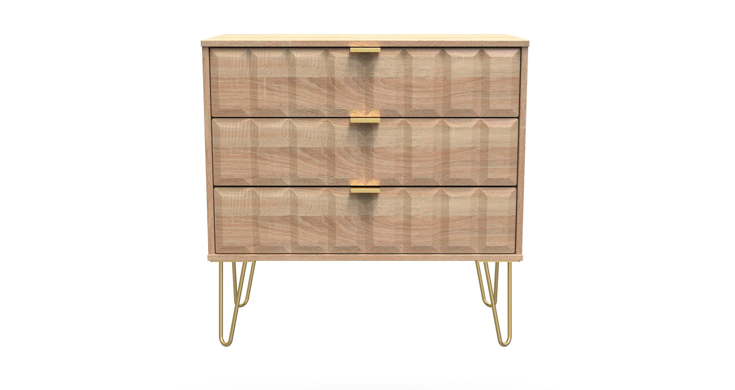 Cube Chest of Drawers Oak 3 Drawers 77cm