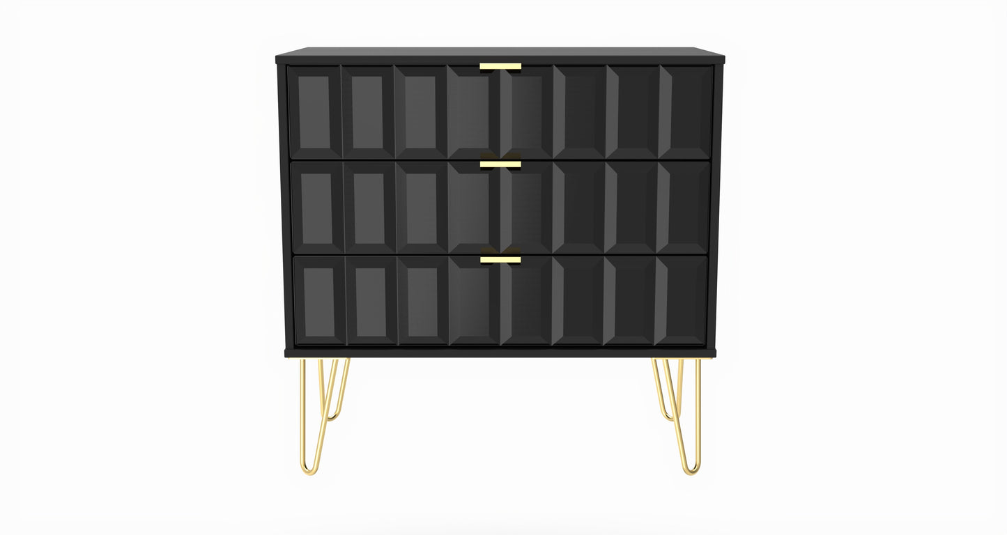 Cube Chest of Drawers Black 3 Drawers 77cm