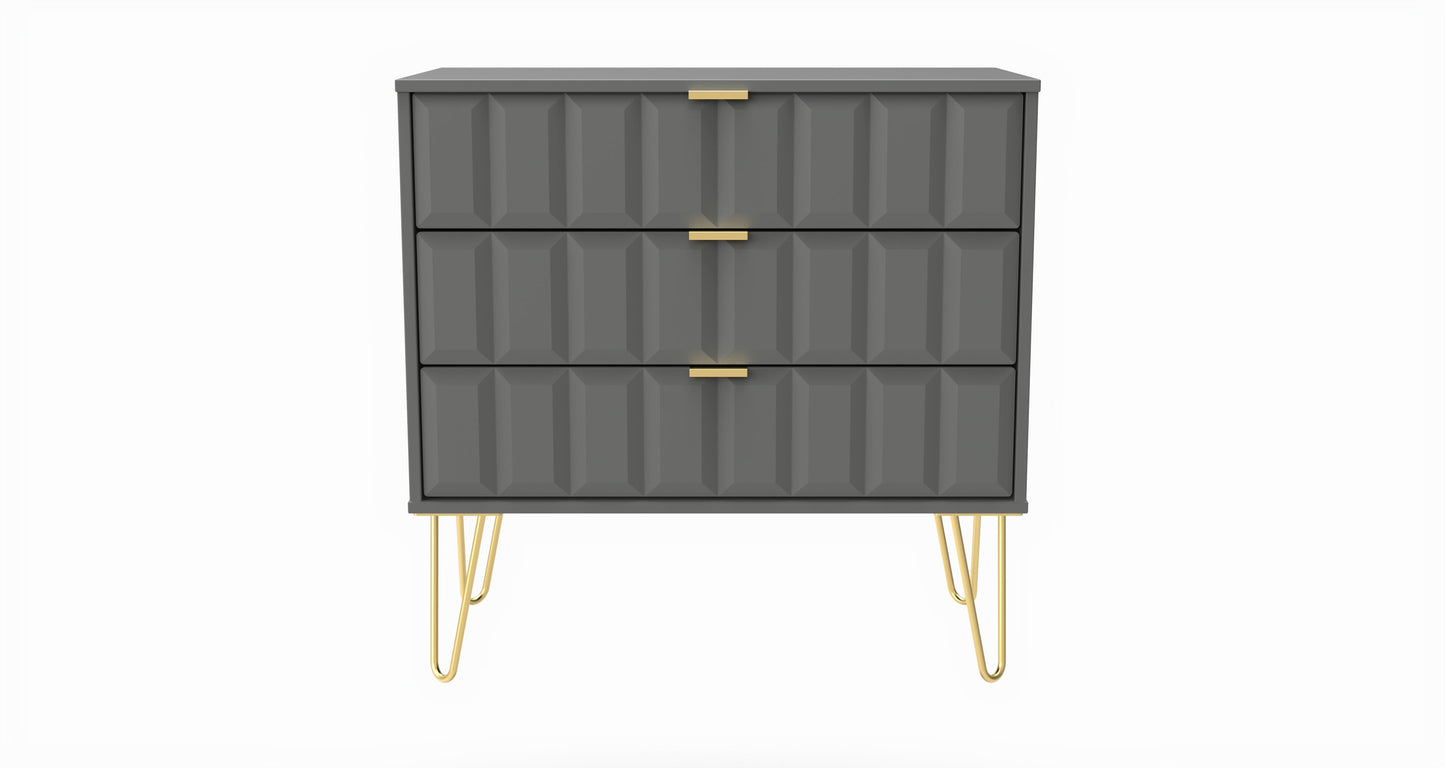 Cube Chest of Drawers Grey 3 Drawers 77cm