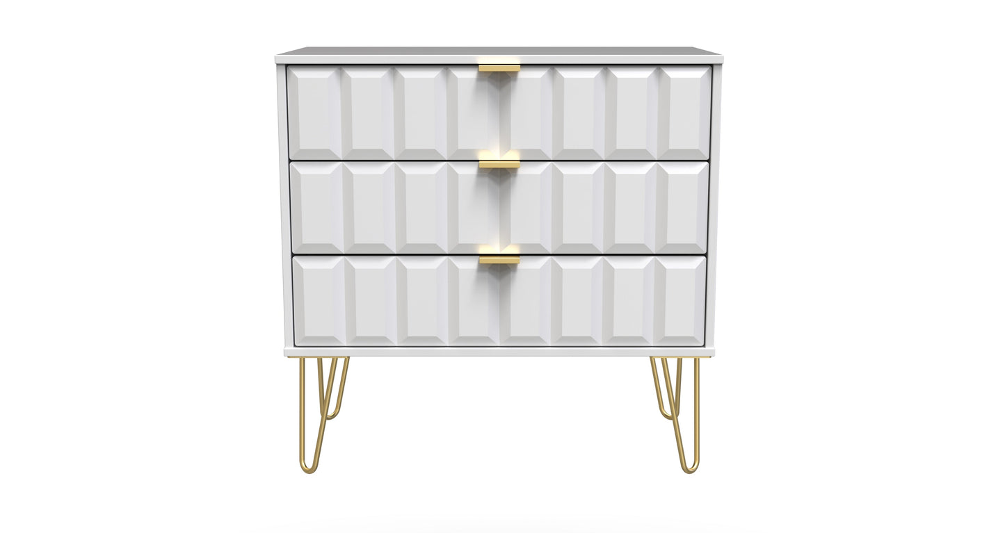 Cube Chest of Drawers White 3 Drawers 77cm