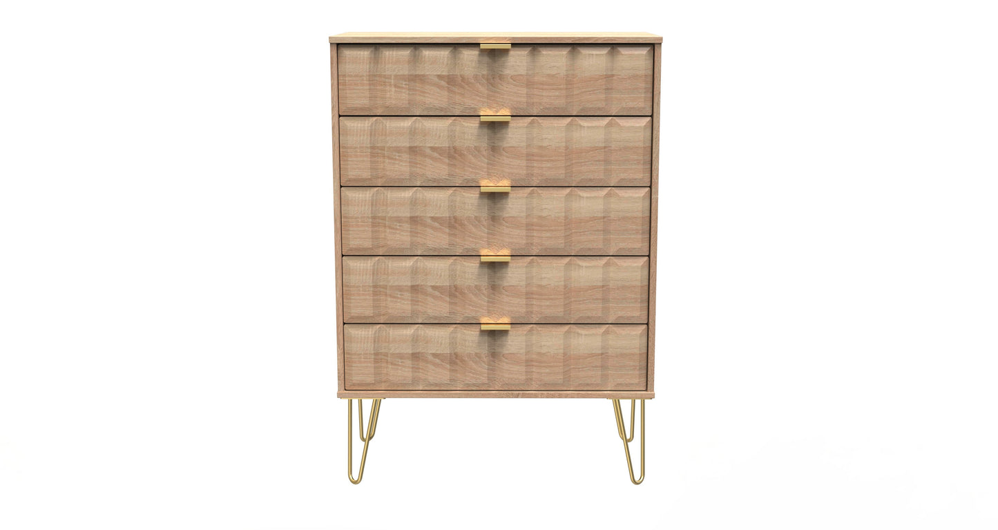 Cube Tall Chest of Drawers Oak 5 Drawers 109cm