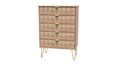 Cube Tall Chest of Drawers Oak 5 Drawers 109cm