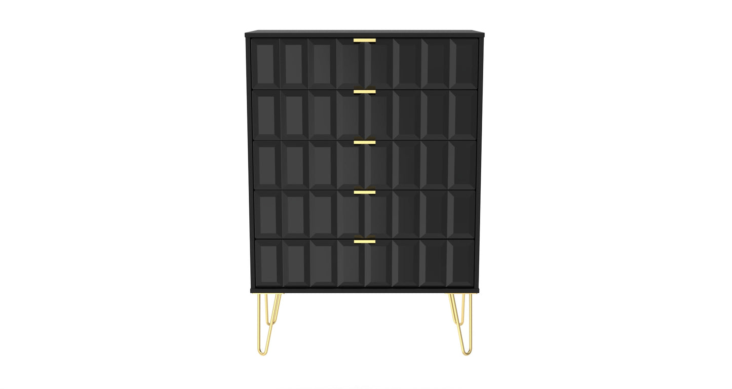 Cube Tall Chest of Drawers Black 5 Drawers 109cm