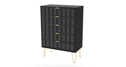 Cube Tall Chest of Drawers Black 5 Drawers 109cm
