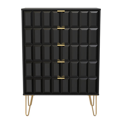 Cube Tall Chest of Drawers Black 5 Drawers 109cm