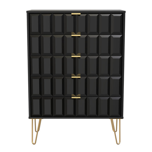 Cube Tall Chest of Drawers Black 5 Drawers 109cm