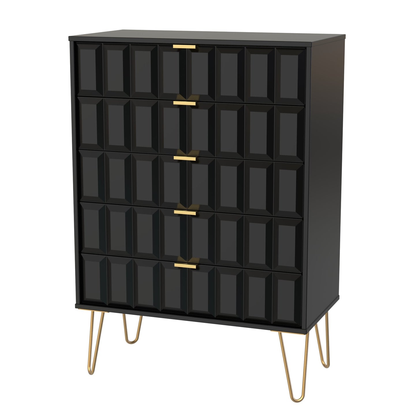 Cube Tall Chest of Drawers Black 5 Drawers 109cm