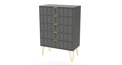 Cube Tall Chest of Drawers Grey 5 Drawers 109cm
