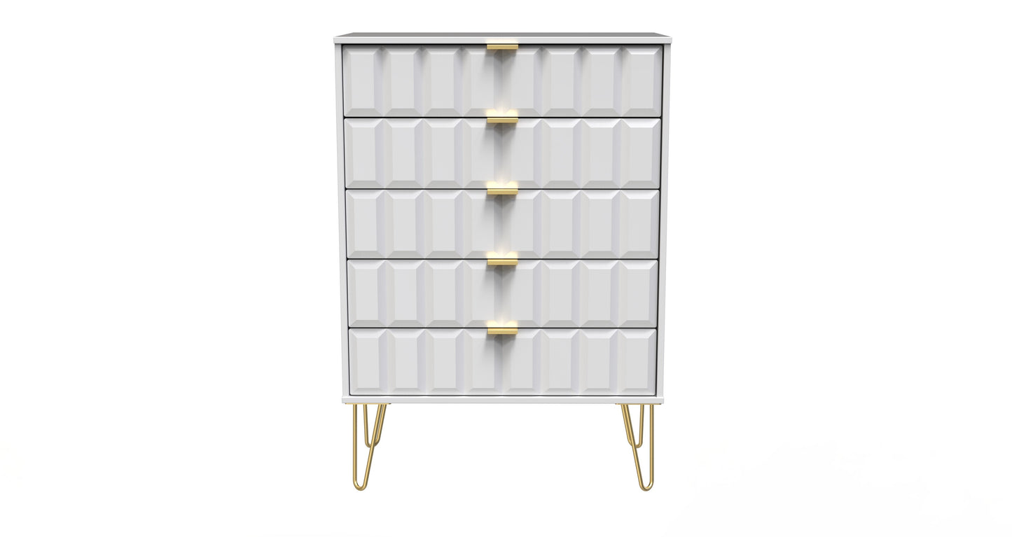 Cube Tall Chest of Drawers White 5 Drawers 109cm