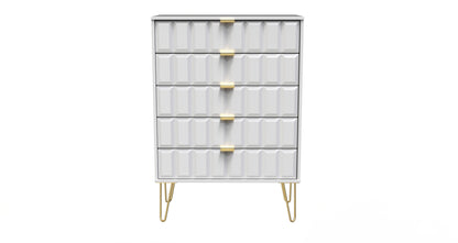 Cube Tall Chest of Drawers White 5 Drawers 109cm
