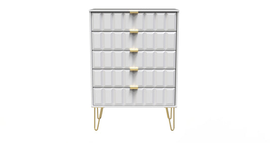 Cube Tall Chest of Drawers White 5 Drawers 109cm