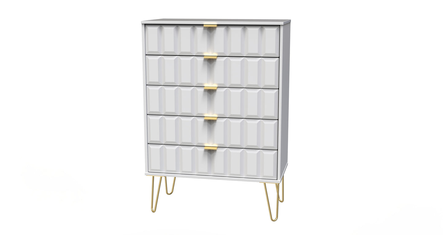 Cube Tall Chest of Drawers White 5 Drawers 109cm