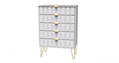 Cube Tall Chest of Drawers White 5 Drawers 109cm