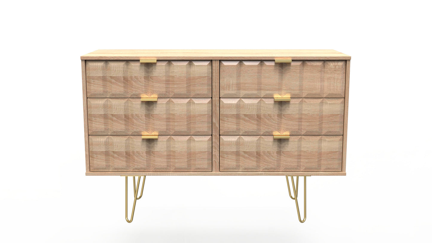 Cube Large Chest of Drawers Oak 6 Drawers 115cm
