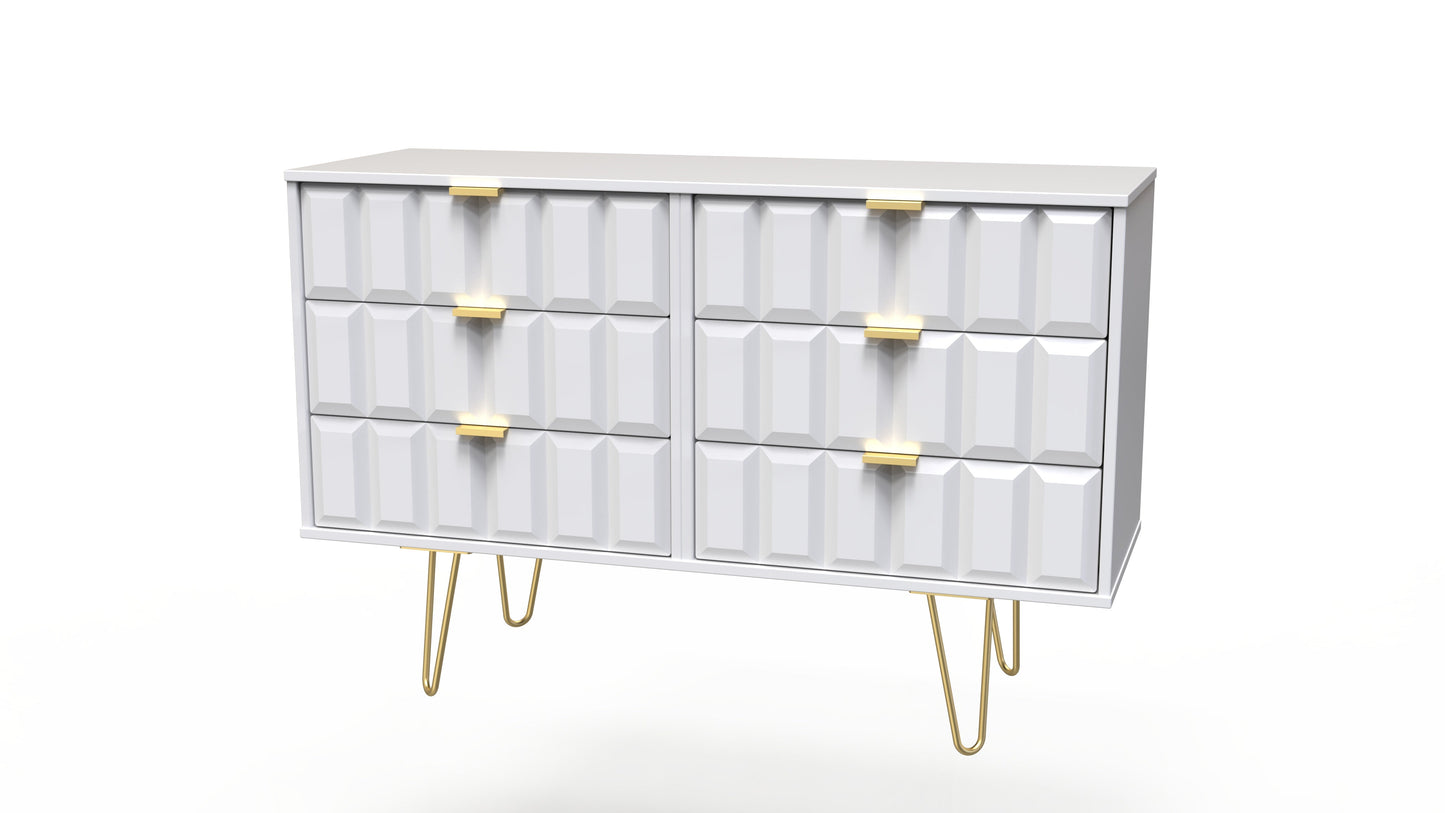 Cube Large Chest of Drawers White 6 Drawers 115cm