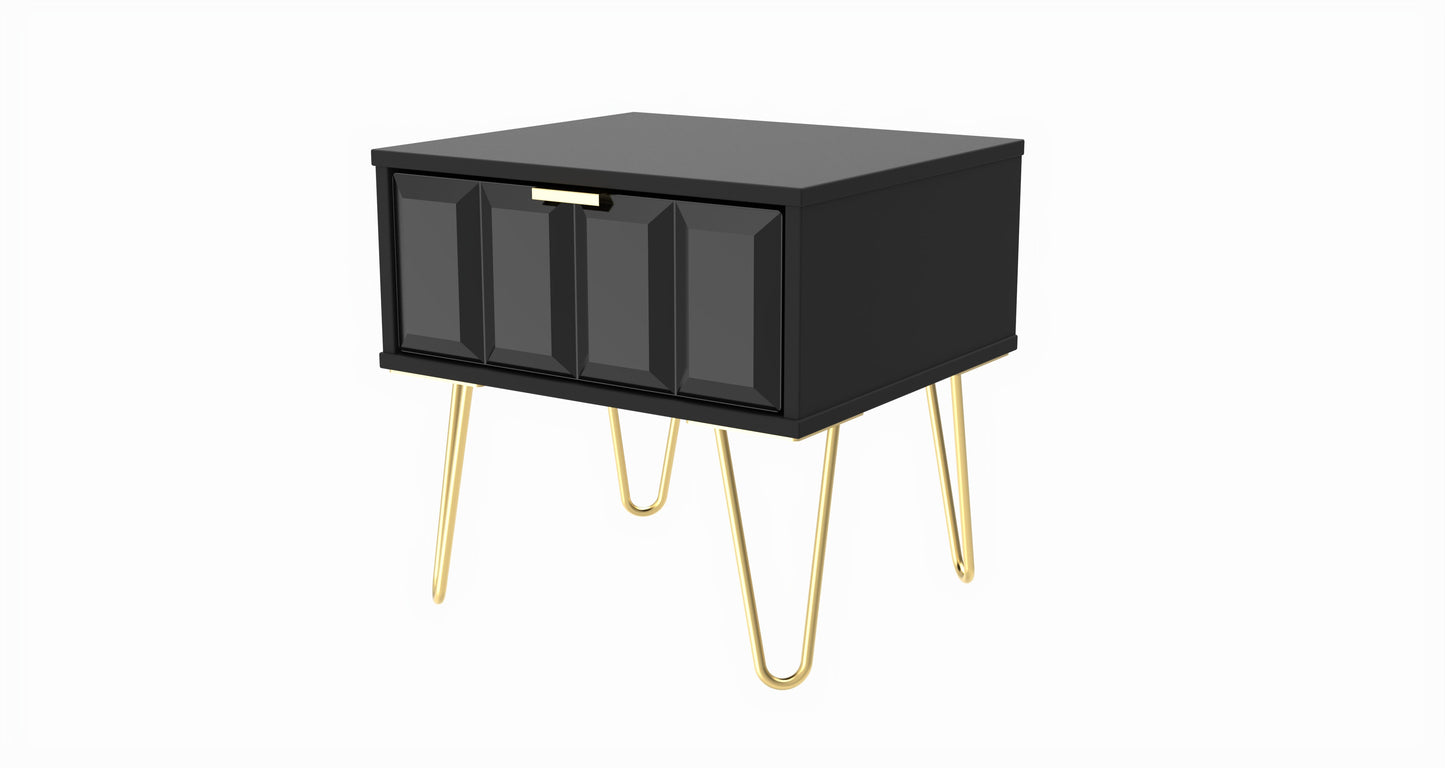 Cube Bedside Table Black 1 Drawer 45cm