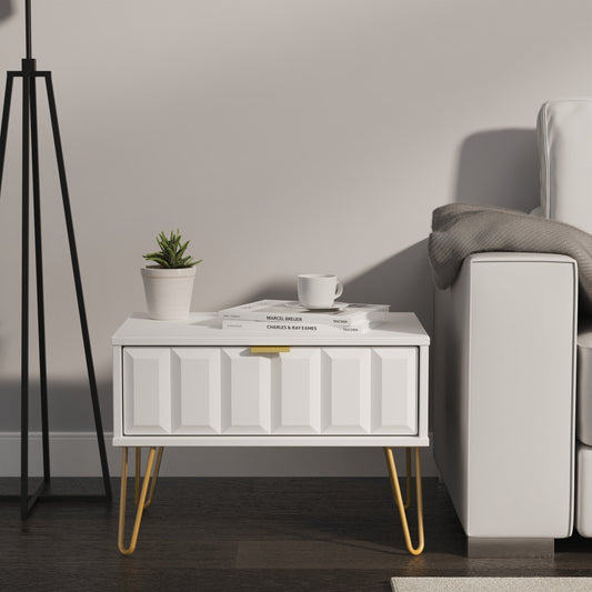 Cube Side Table White 1 Drawer 58cm