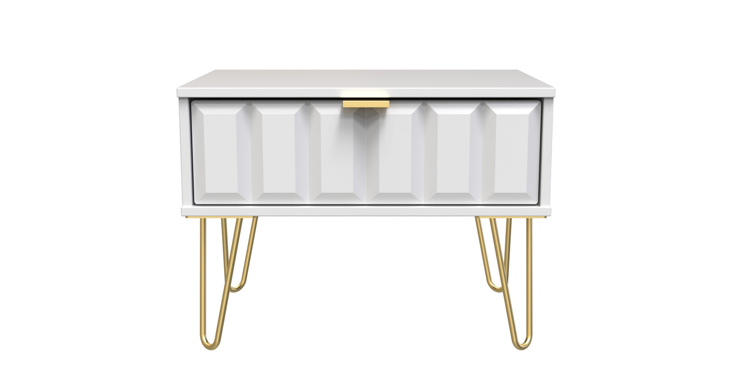 Cube Side Table White 1 Drawer 58cm
