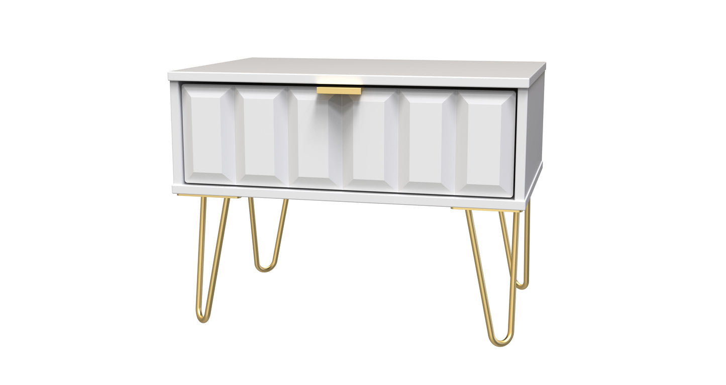 Cube Side Table White 1 Drawer 58cm