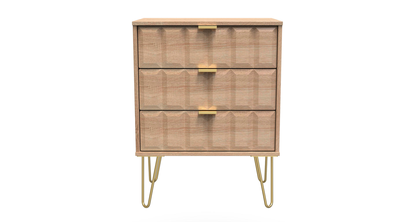 Cube Chest of Drawers Oak 3 Drawers 76cm