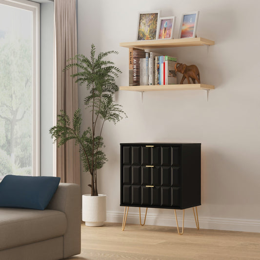 Cube Chest of Drawers Black 3 Drawers 76cm