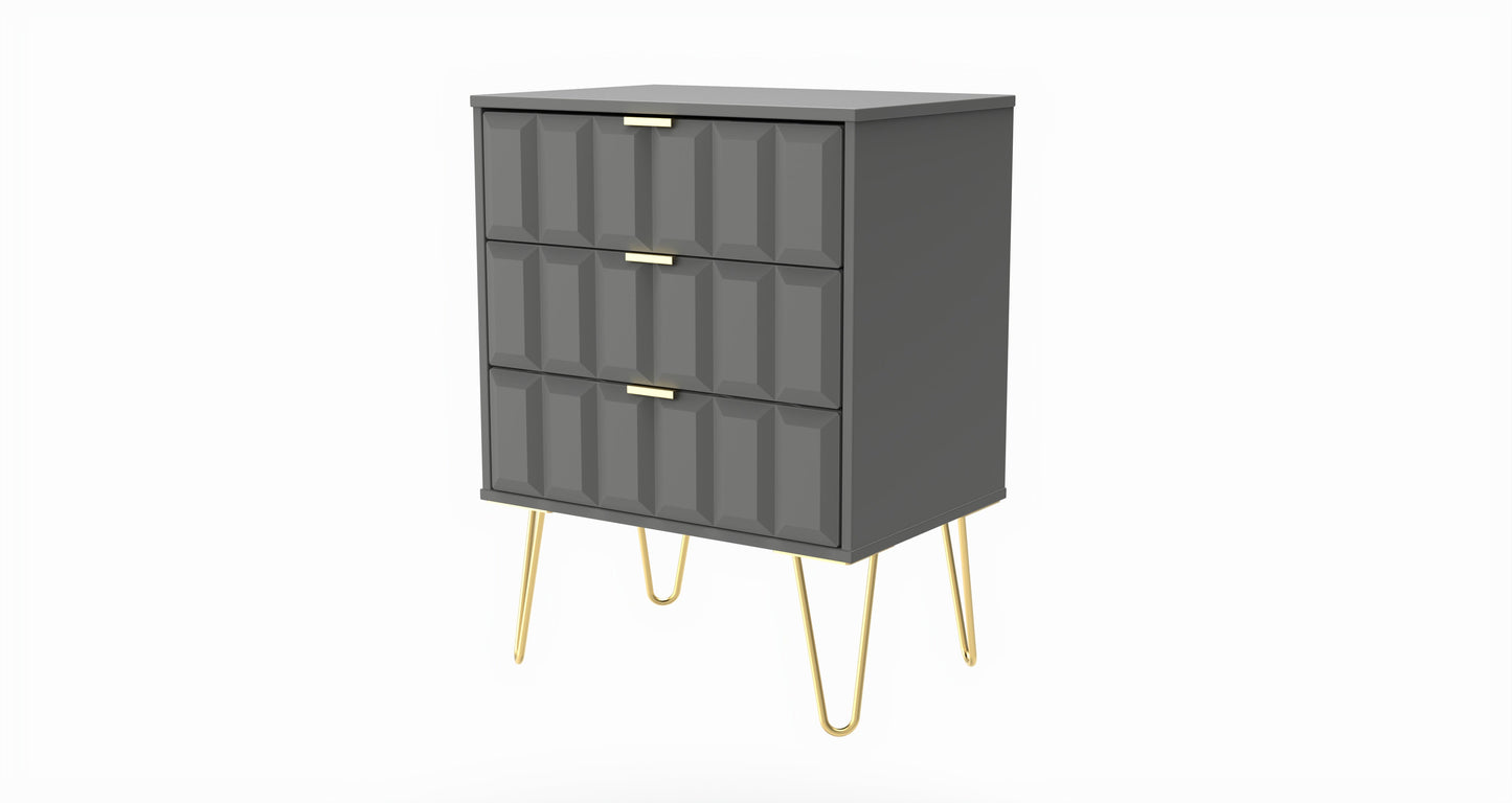 Cube Chest of Drawers Grey 3 Drawers 76cm