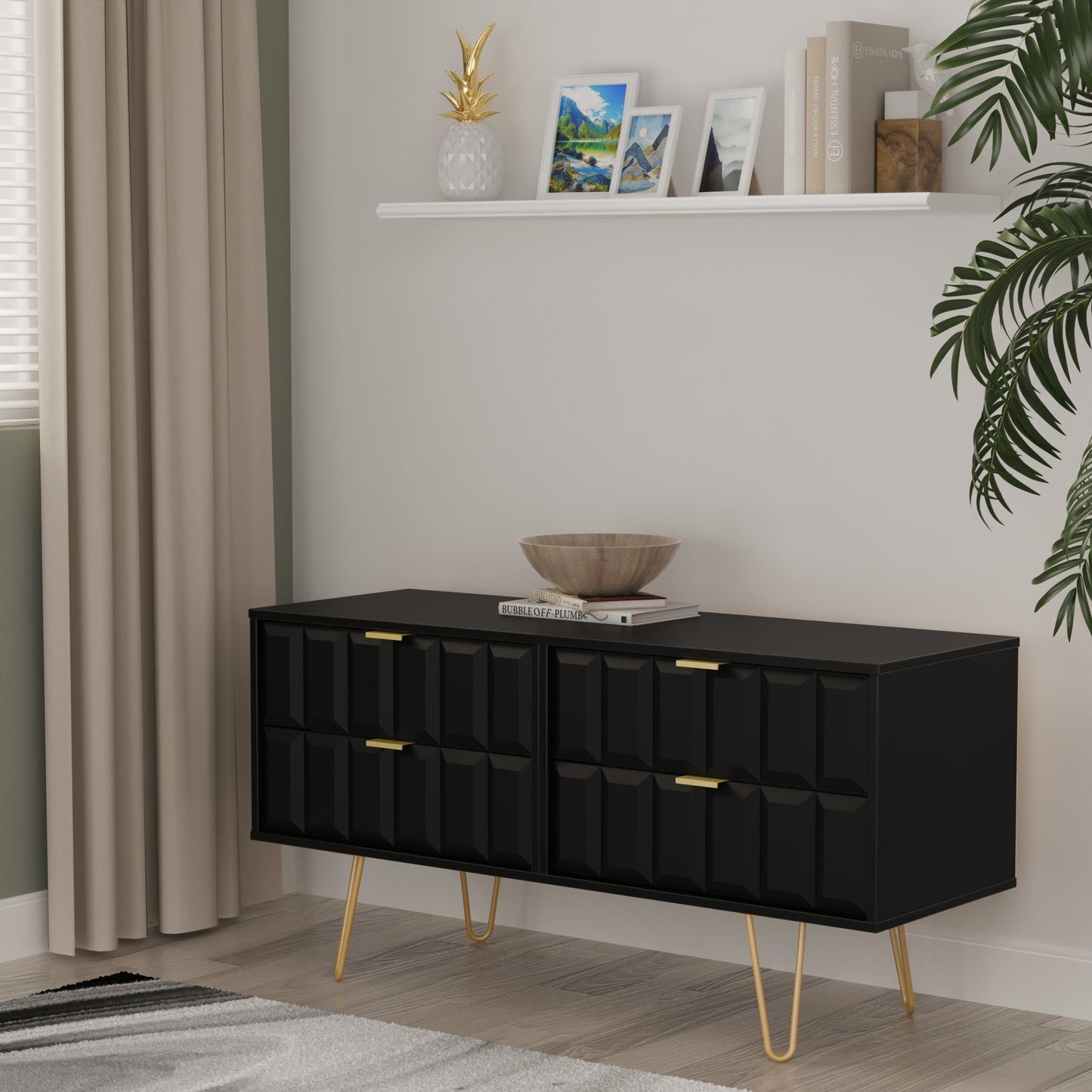 Cube Large Chest of Drawers Black 4 Drawers 115cm