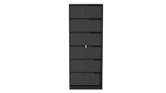 Cube Tall Wardrobe Black 2 Doors 1 Shelf 197cm