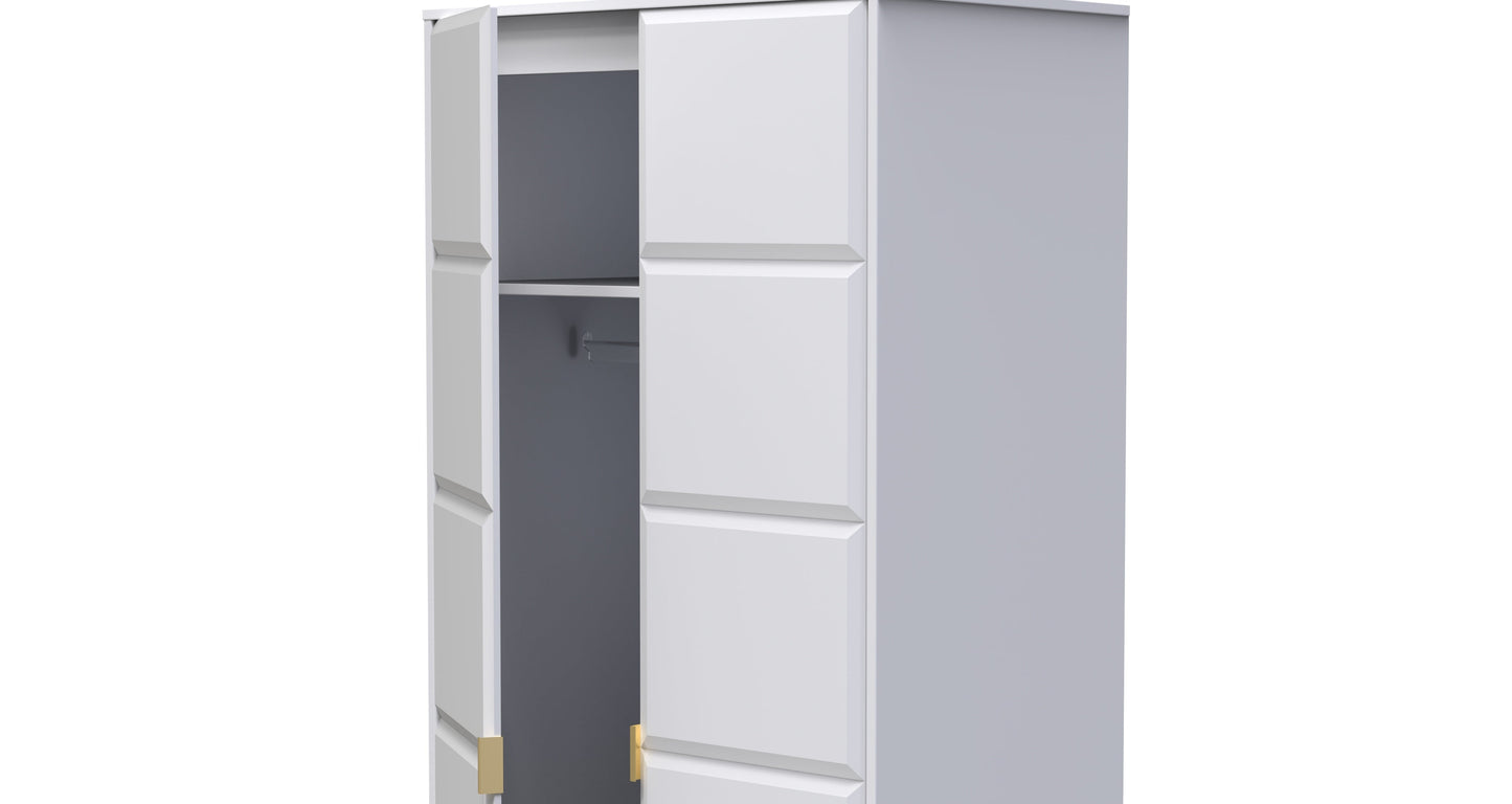 Cube Tall Wardrobe White 2 Doors 1 Shelf 197cm