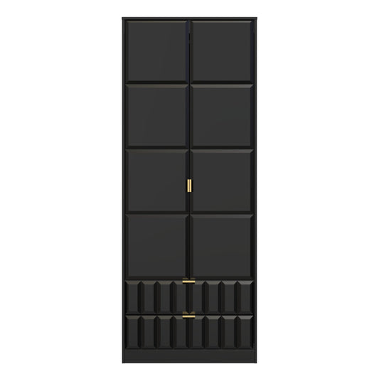 Cube Tall Wardrobe Black 2 Doors 2 Drawers 197cm