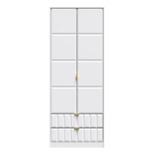 Cube Tall Wardrobe White 2 Doors 2 Drawers 197cm