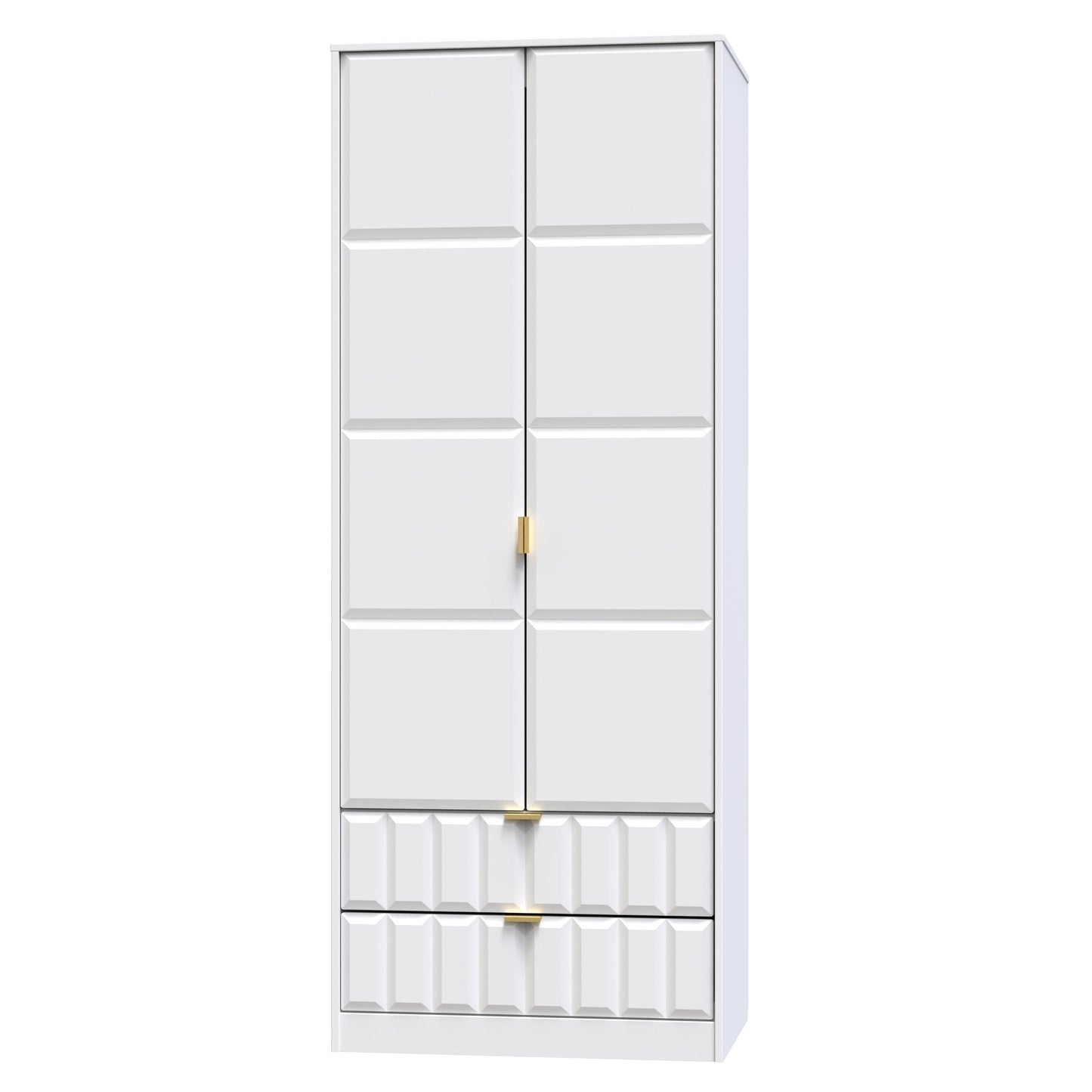 Cube Tall Wardrobe White 2 Doors 2 Drawers 197cm