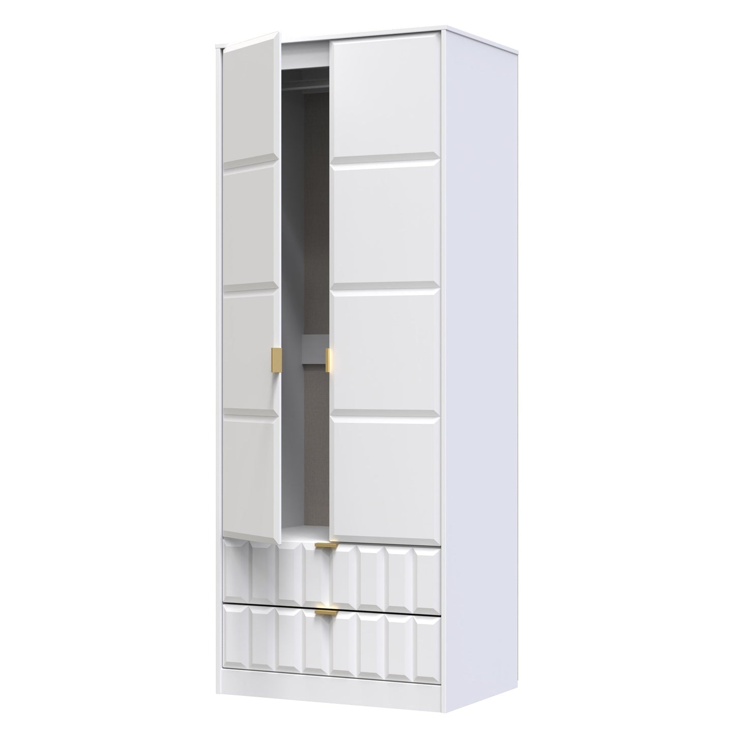 Cube Tall Wardrobe White 2 Doors 2 Drawers 197cm