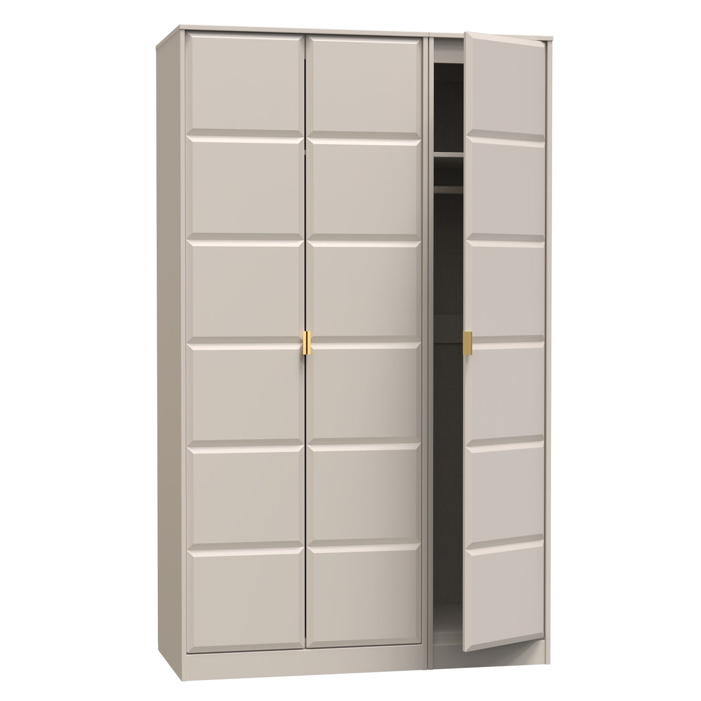 Cube Tall Wardrobe Off-White 3 Doors 1 Shelf 198cm