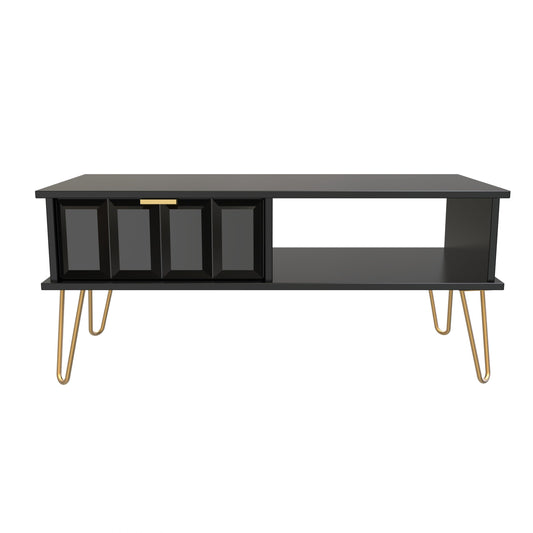 Cube Coffee Table Black 1 Shelf 1 Drawer 92cm
