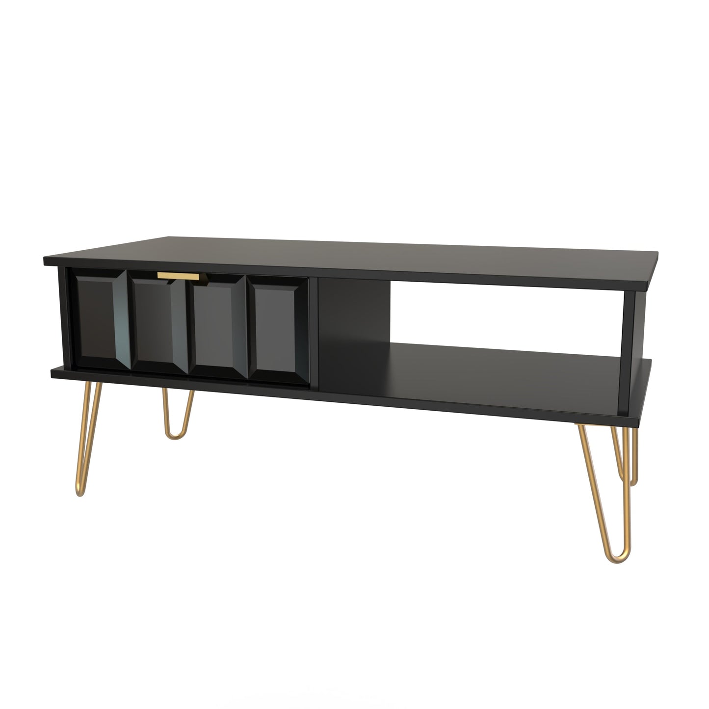 Cube Coffee Table Black 1 Shelf 1 Drawer 92cm